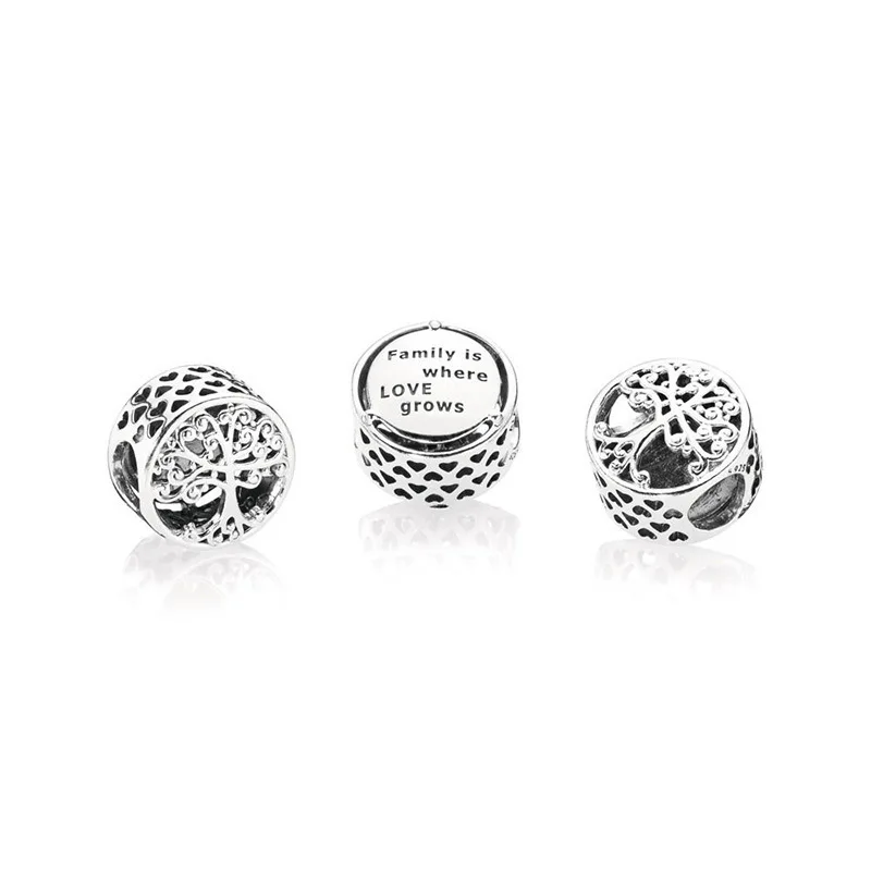 

925 Sterling Silver Hollow Carved Tree Of Life Beaded Pendant Charm Bracelet Original DIY Jewelry Making For Women