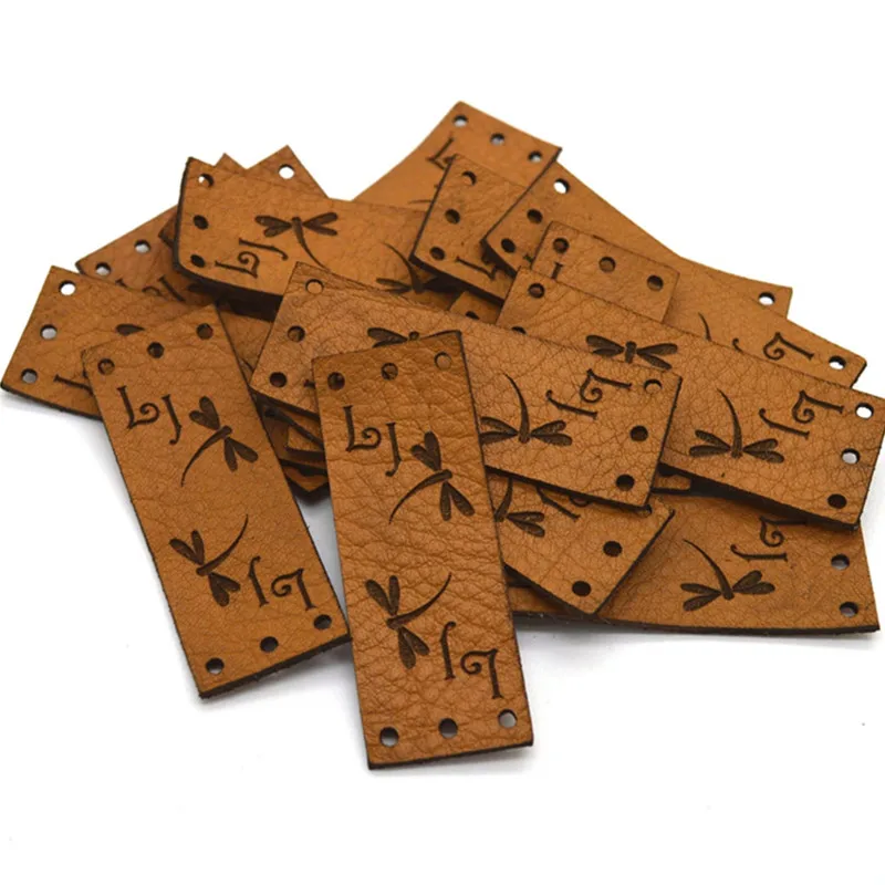 

30pcs Leather tags for knitting crochet personalized wih logo Rectangle clothing handmade labels Sewing knitted garment labels