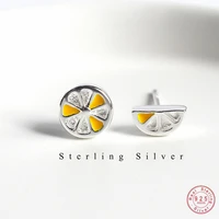 925 sterling silver korean version simple sweet lovely lemon slice stud earrings women fashion party jewelry accessories