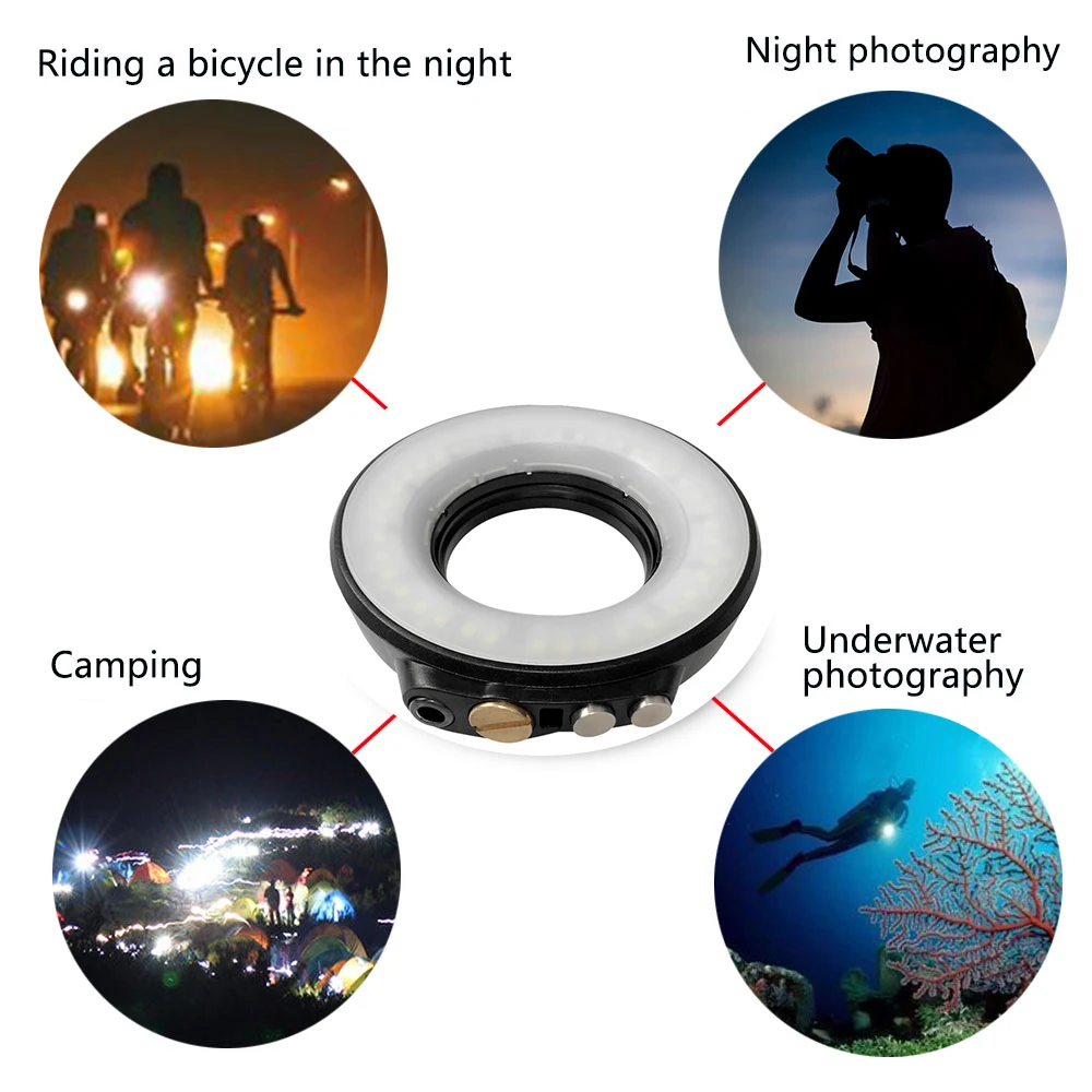 Водонепроницаемая светодиодная Кольцевая вспышка для видеокамеры лампа с