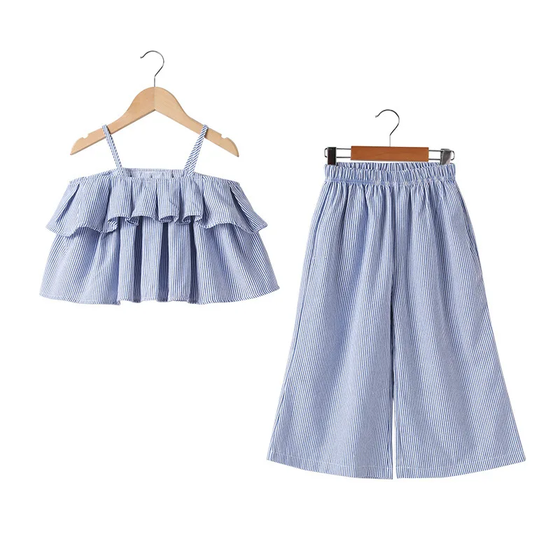 

Summer 2020 Girls Dress Girls Summer Cute Dress Strap Ruffles Tops Wide Leg Pants Dress Vestidos 3-12T