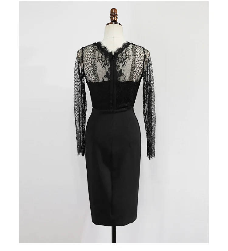 

BacklakeGirls 2020 Sexy V Neck Lace Long Sleeve Cocktail Dress Knee Length Office Party Bodycon Dresses Sukienki Wizytowe