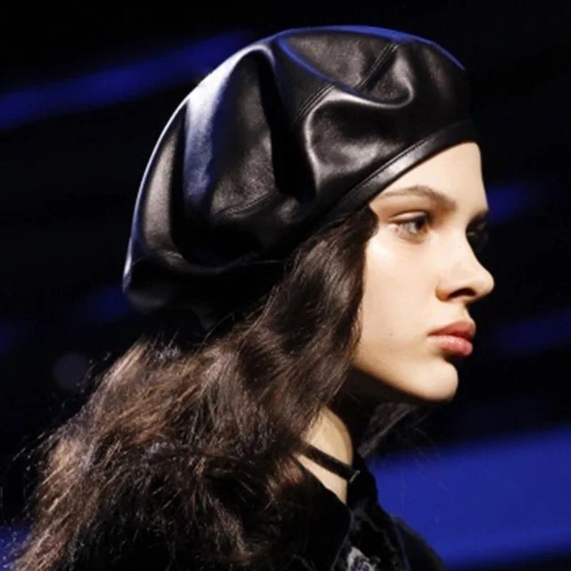 Модная винтажная женская шапка берет из искусственной кожи однотонная Шапка