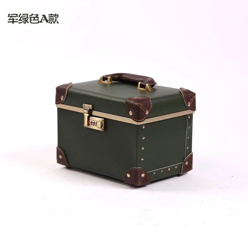 

10/15inch Portable retro lock cosmetic case large-capacity double-layer leather case cute Korean cosmetic bag storage container