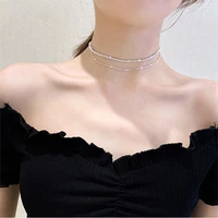 retro style diamond rhinestone pendant double layer necklace for women korean fashion necklaces party jewelry accessories gifts
