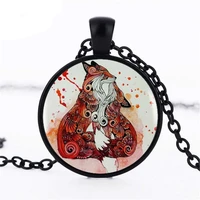 fox with her baby photo glass dome cabochon pendant chain necklace fashion fox jewelry accessories for womens mens gifts