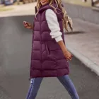 Женский однотонный Повседневный Длинный жилет на молнии с капюшоном и подкладкой