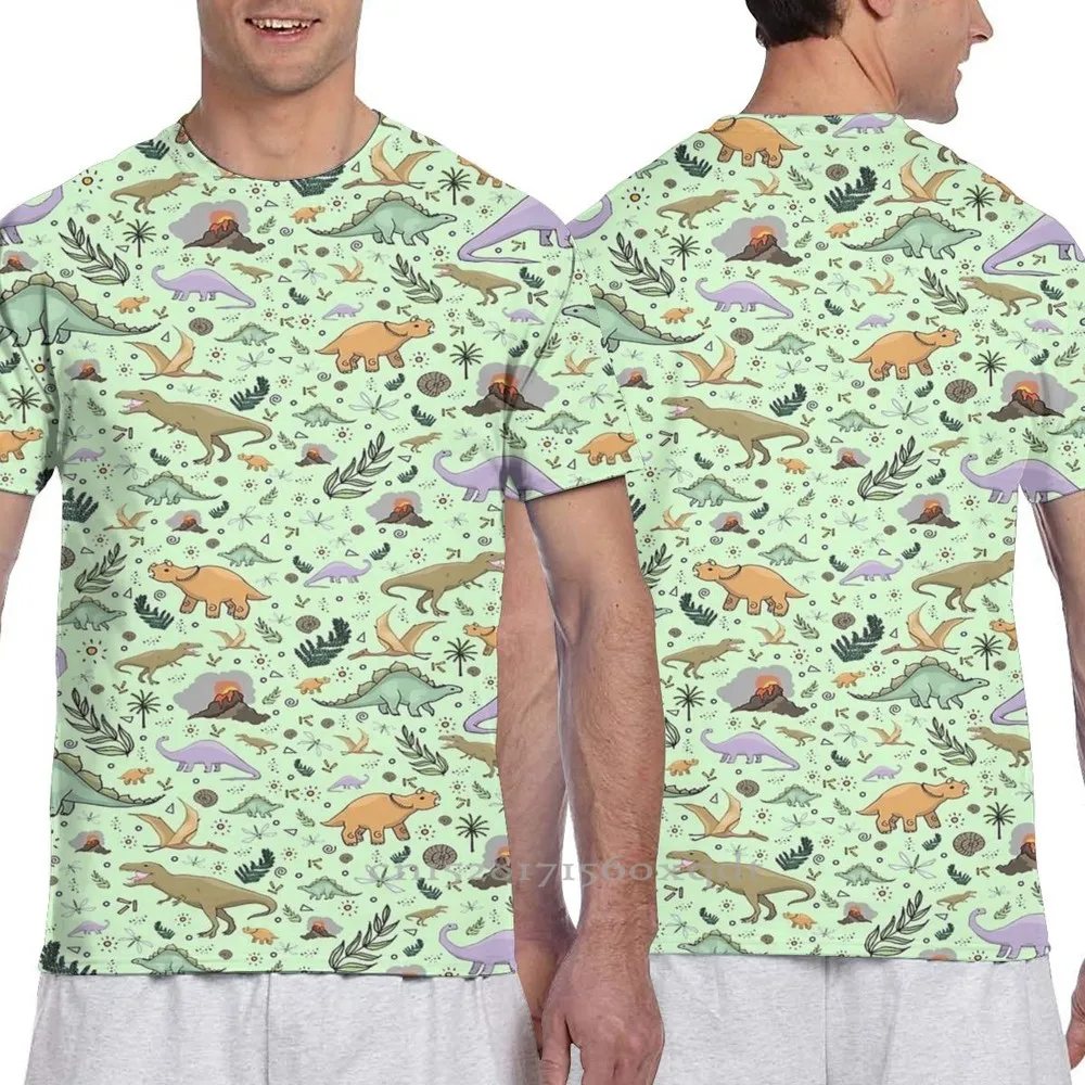 Зеленая Мужская футболка с динозаврами женская модная принтом топы для