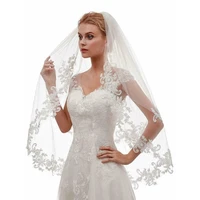 2021 new romantic wedding bridal veil white ivory embroidery handmade applique 2 layers with comb velos de novia