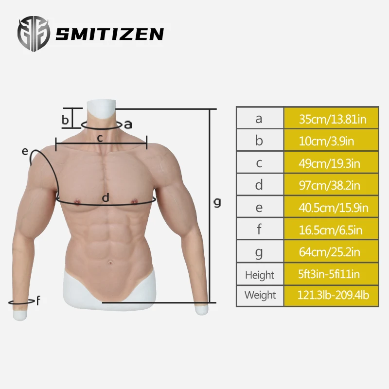

SMITIZEN Cosplay Silicone Muscle Suit With Arms For Male Realistic Fake Belly Muscle Macho Men Chest Crossdressing Suit