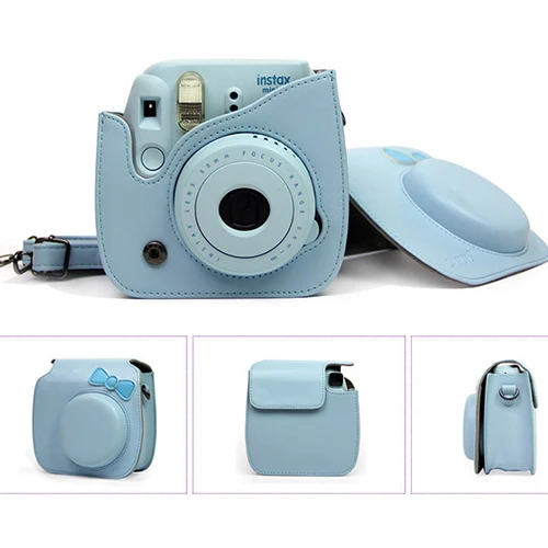 Bow-knot blue Fujifilm Instax Mini camera Bag ColorfuI мгновенный аксессуар для камеры из искусственной кожи чехол с плечевым ремнем для Instax Mini 9 Min8 8 - Цвет: Bow-knot blue