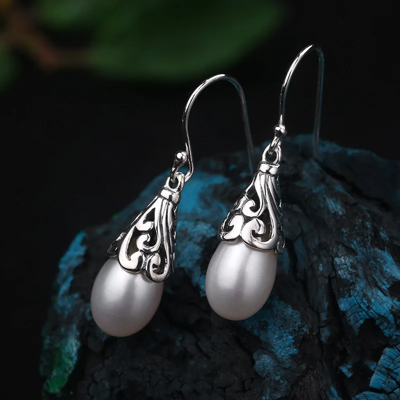 Инкрустированные жемчугом серьги из стерлингового серебра 925 пробы ретро полые