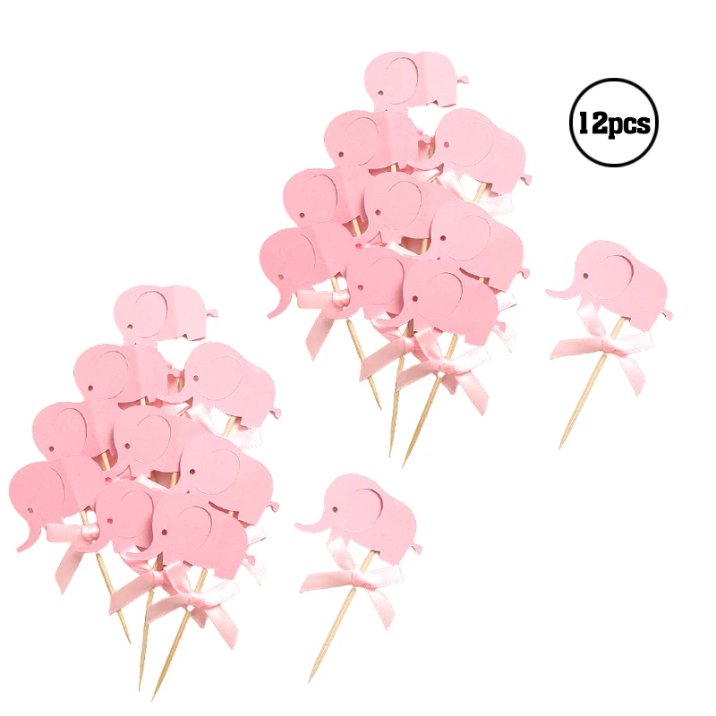 Новые двусторонние топперы для кексов с бантом и розовым слоном медиаторы