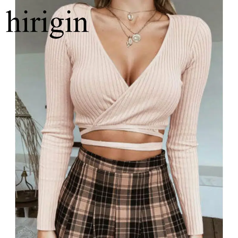 Женская Винтажная футболка с длинным рукавом черная бежевая белая облегающая v