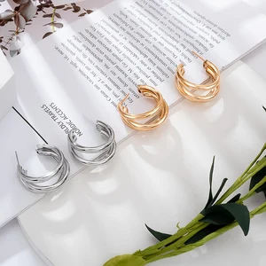 Golden Big Hoop Earrings Korean Geometry Metal Gold Earrings for Women Female Retro Drop Earrings 2021 Trend Fashion Jewelry