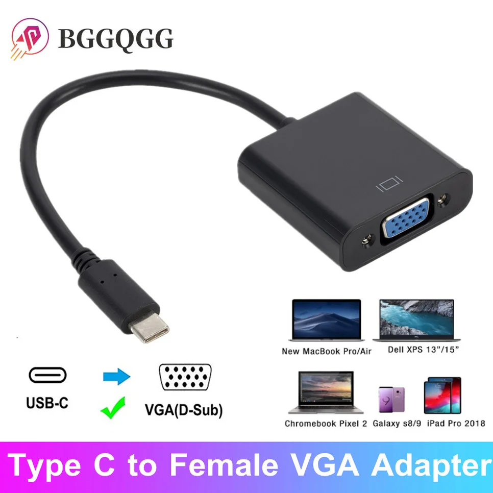 

BGGQGG Type C to Female VGA Adapter Cable USBC USB 3.1 to VGA Adapter for Macbook 12 inch Chromebook Pixel Lumia 950XL Hot Sales