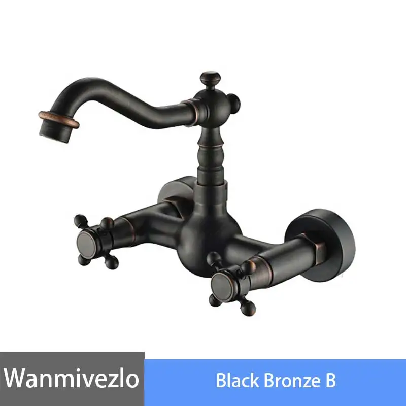 Black Bronze B Черный бронзовый кран для ванной комнаты, настенный кран для раковины, кран с двойной ручкой и вращением на 360 градусов, кран для холодной и горячей воды, Смеситель torneira - Цвет: Black Bronze B