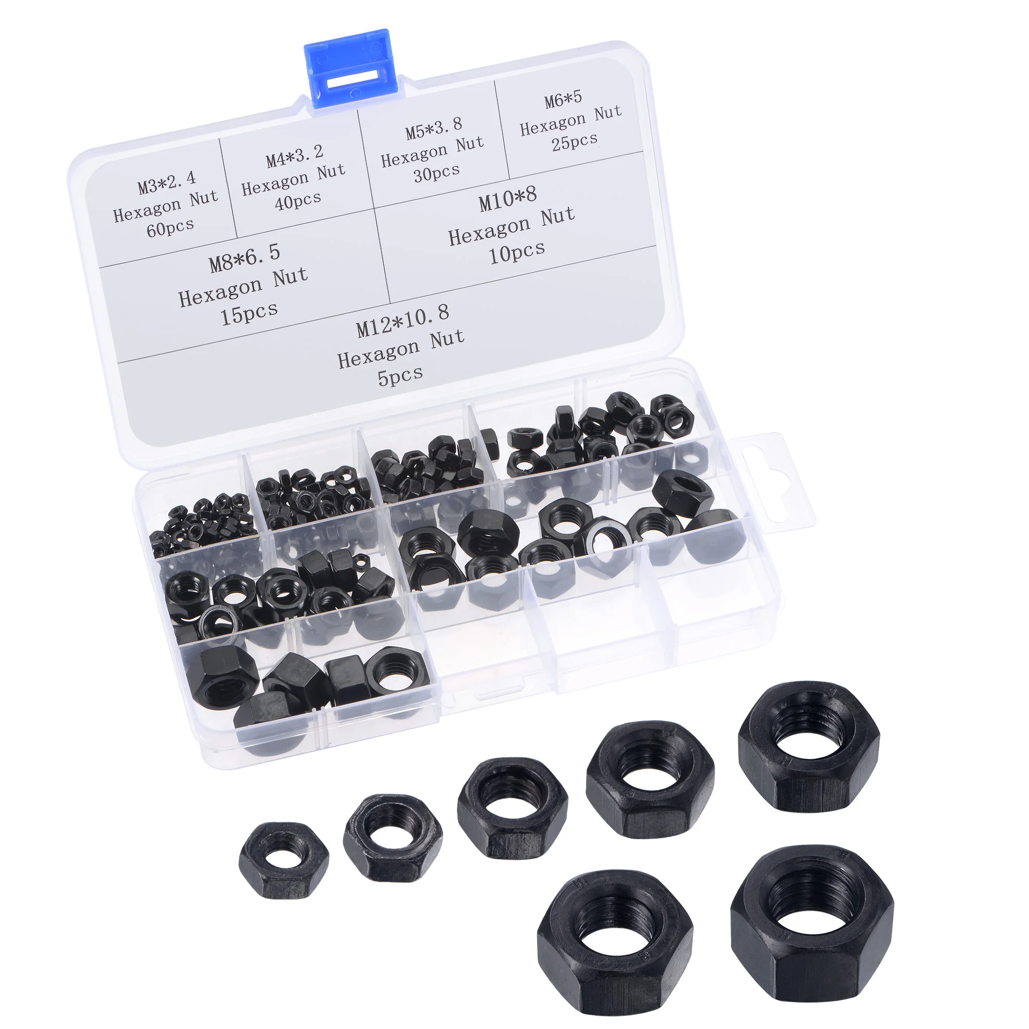 

Uxcell Hex Nuts 165Pcs 7-Size Metric Coarse Thread Carbon Steel Size: M3 to M12