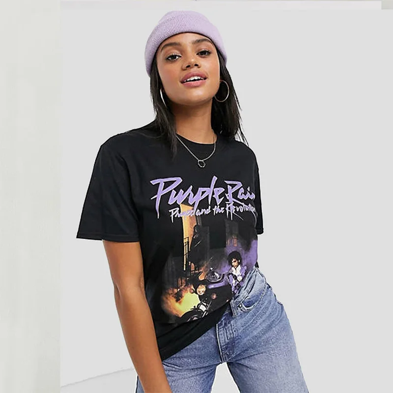

American Vintage Motorcycle Print Women Cool T shirts Summer Short Sleeve Cotton Graphic Tees Crewneck Tumblr Fashion Tops