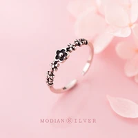 modian spring simple stackable flower open free size finger rings for women 925 sterling silver vintage plant ring fine jewelry