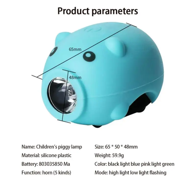 

2021 Pig type bicycle front light USB rechargeable bicycle light tail light with horn 5 sound effect bell Bicycle Accessories