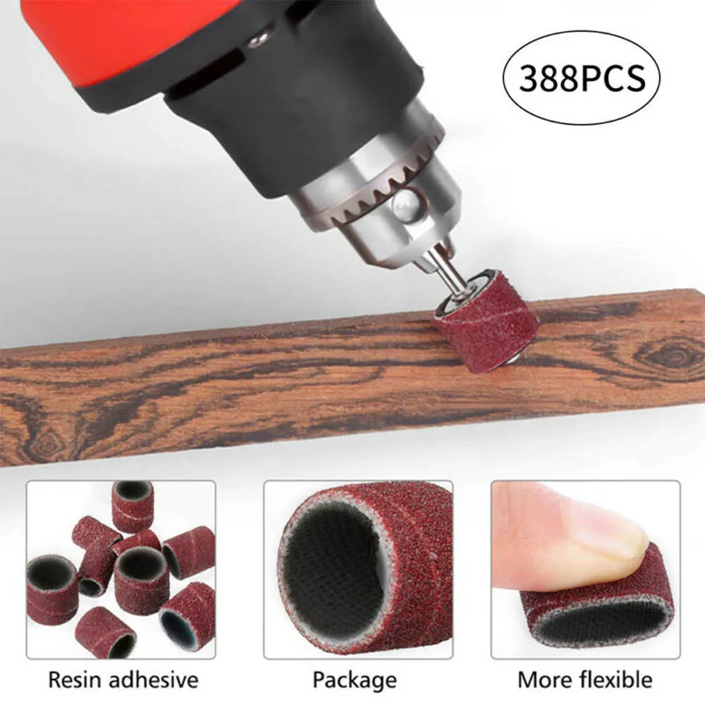 

388Pcs Standard Universal Sanding Bands Drum Sleeve Grit Mandrel Rotary Tool Kit Accessorie Fit For All Rotary Tools