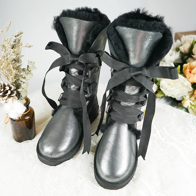 

Женские зимние сапоги из натуральной овечьей шерсти, на шнуровке