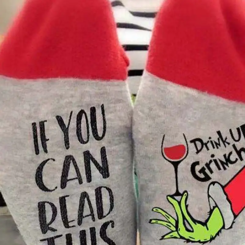 

Unisex Christmas Novelty Crew Socks Drink Up Grinches Letters Tube Hosiery Gifts X5XD