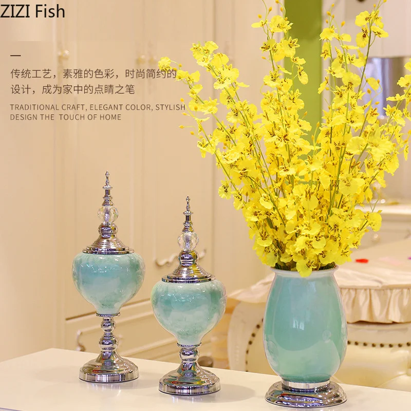 

Керамическая ваза с цветочной глазурью в европейском стиле, украшения для входа, ТВ, кабинета, стола, креативные вазы для украшения цветов