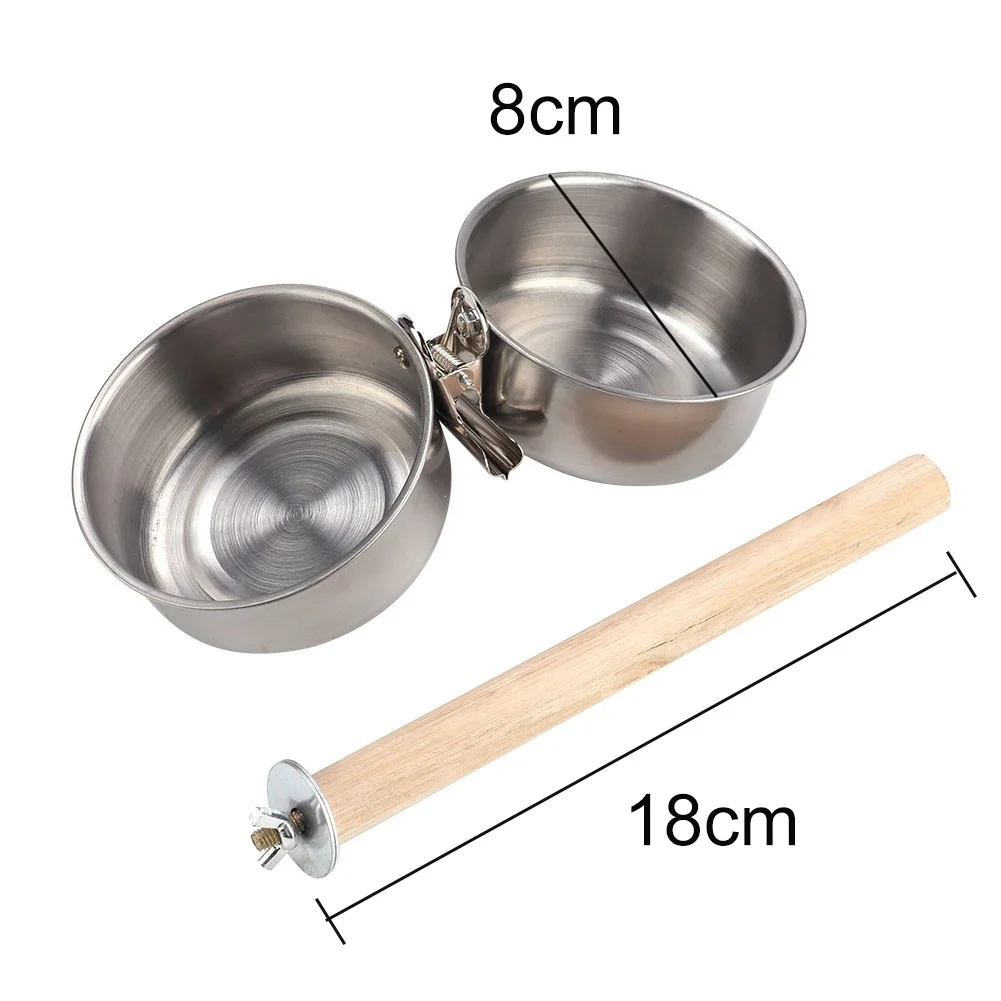 

2Pcs Pet Parrot Cage Stand Perch Food Water Feeding Clip Double Bowl Bird Feeder Pet Supplies