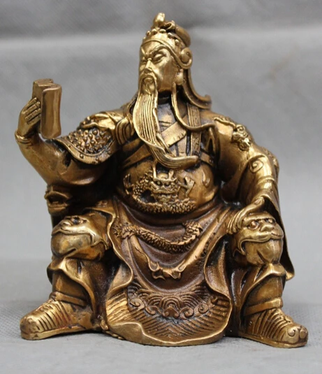 Бесплатная доставка 5 дюймов китайская латунная статуя сидя Гуань гонг Yu Warrior God