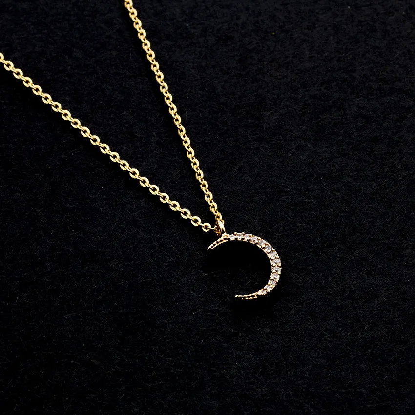 Розовое золото серебро Acero inoxible Joyeria Mujer цепочка из нержавеющей стали кристалл изогнутый полумесяц состояние мужчины t ожерелье женщины мужчины