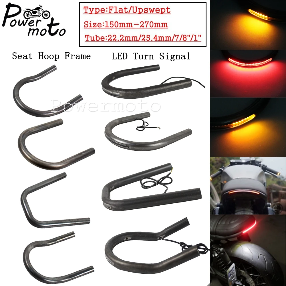 

12 Size Flat Upswept Short Rear Seat Frame Hoop Loop LED Tail Brake Turn Signal for Honda CB/L Suzuki Yamaha Kawasaki Cafe Racer