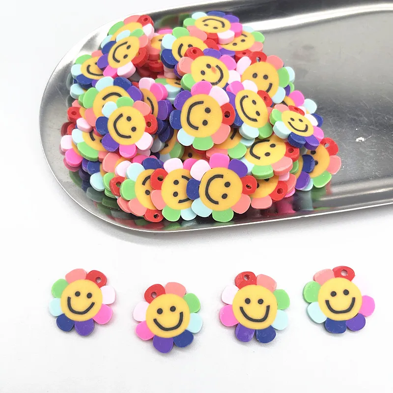 

NEW 15pcs 20mm Sunflower Smiling Face Beads Flakes Polymer Clay Spacer Beads for Jewelry Making DIY Earring Necklace Bracelet