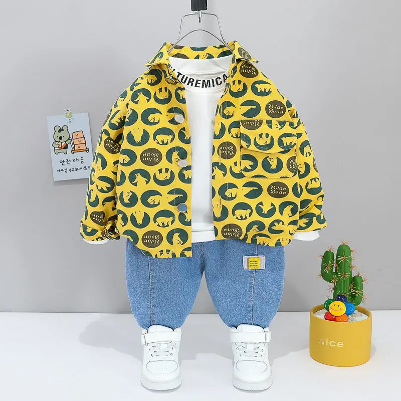 

Autumn Children Casual Clothes Baby Boys Full Printe Bears Coat Jacket T Shirt Pants 3Pcs/sets Kids Infant Tracksuit 0-4 YEARS