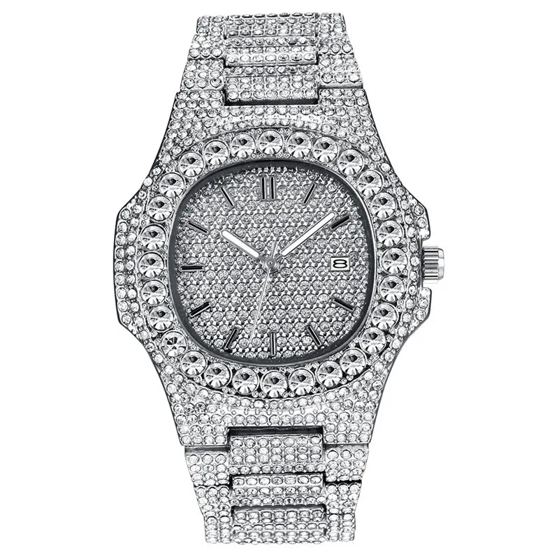 

Diamond Mens Watches Fashion & Casual Style Watch Steel Date Quartz Wristwatch For Men Valentine's Day Gift