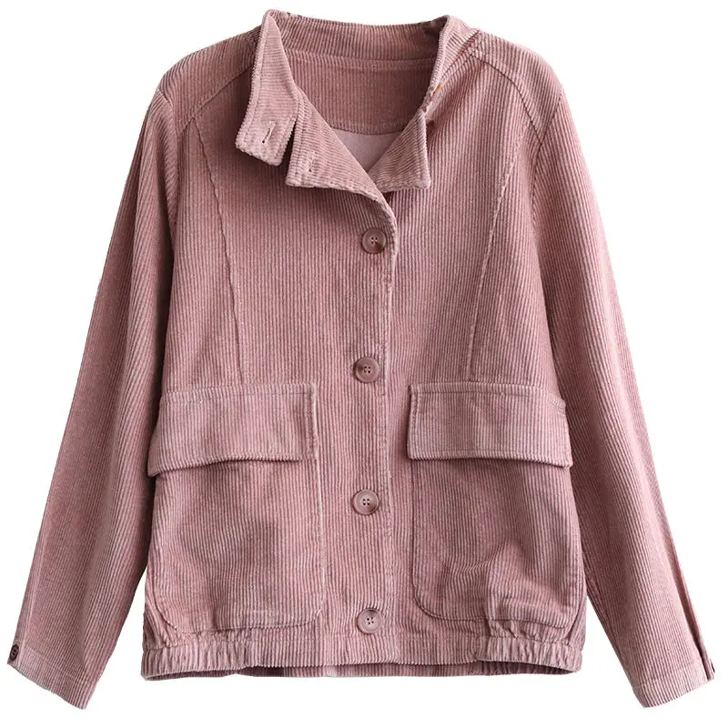 

Suit Stand-up Collar Corduroy Short Jacket Female Autumn New Style Big Pocket Loose Retro Blouse and Top Casual Women Coat K1194