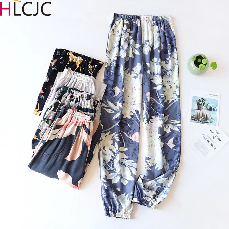 

Summer Cotton Printing Women Pajama Bottoms Elastic Waist Ankle-Length Pants Sleep Wear for Women Lounge Wear Closing Pants
