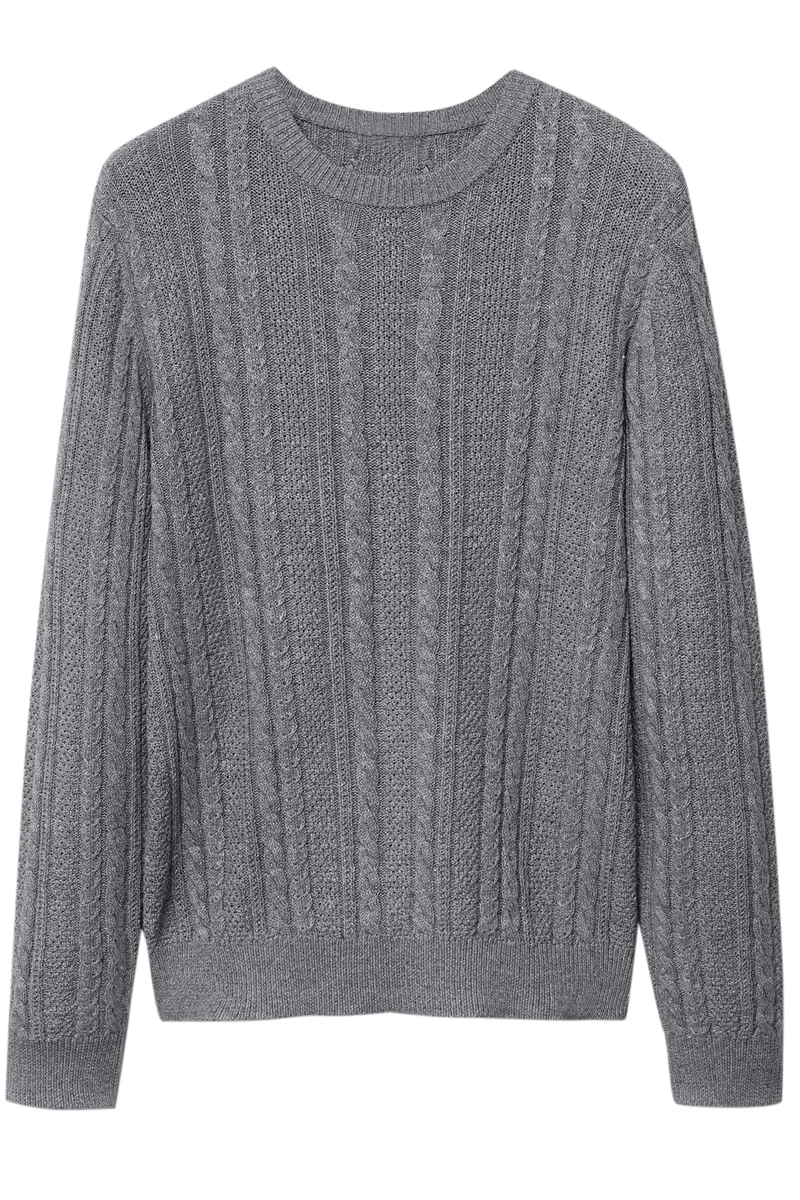 Мужской рыбацкий ирландский свитер в рубчик с круглым вырезом идеальная