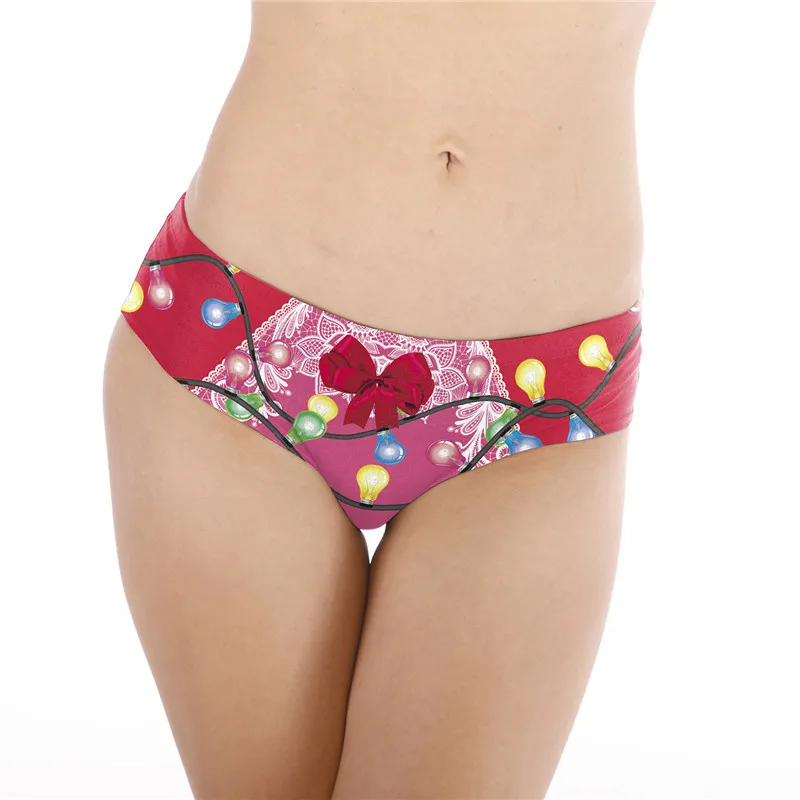 Пикантные Рождественские огни цифровая печать рождественские трусики танга для
