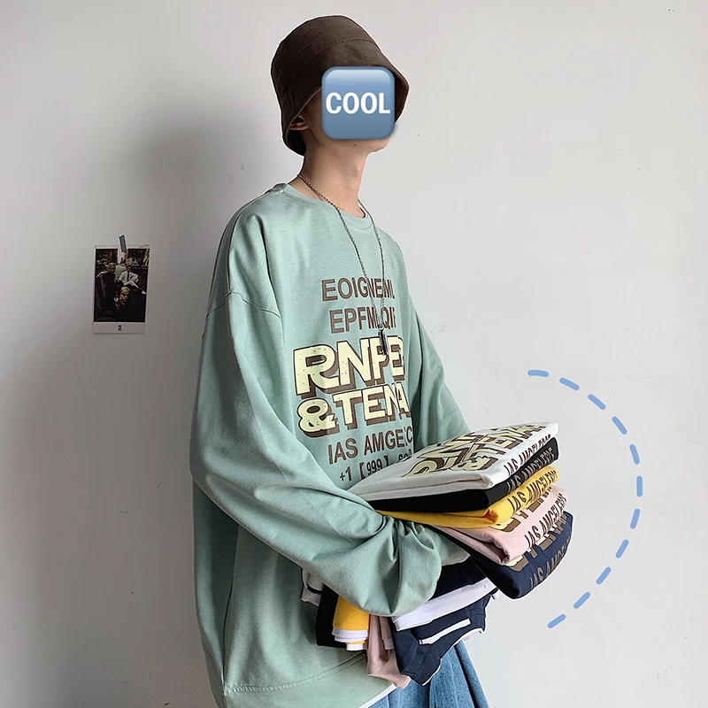

Spring Long Sleeve T-Shirt 2020 Round Neck Print Loose Hong Kong Style Casual Top