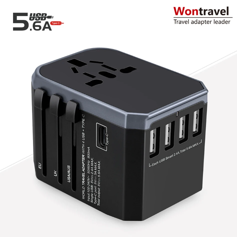 Универсальный адаптер для путешествий переходник с USB TYPE-C глобальное