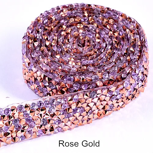 Rose Gold 1 ярд 1,5 см ширина красочная Смола Стразы Обрезка горячей фиксации глажка стразы на сетчатой основе для DIY аксессуары для одежды B1283 - Цвет: Rose Gold
