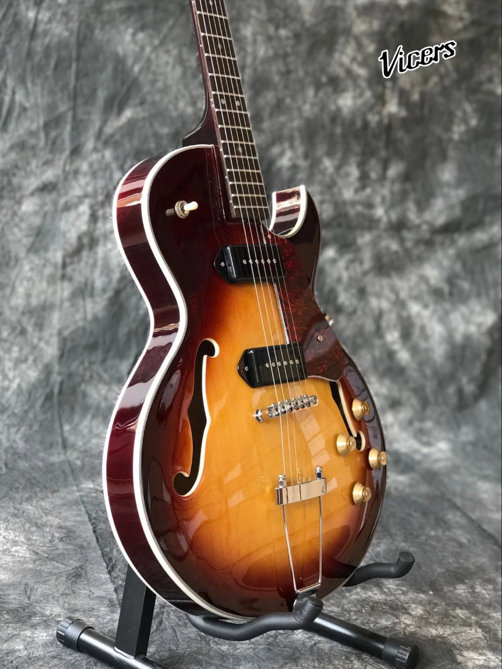 

High quality F hollow body jazz electric guitar,Custom Sunburst color jazz gitaar.p90 pickups guitarra.