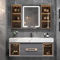 customized new stone plate light luxury bathroom cabinet combination modern solid wood smart washstand bathroom hand washing