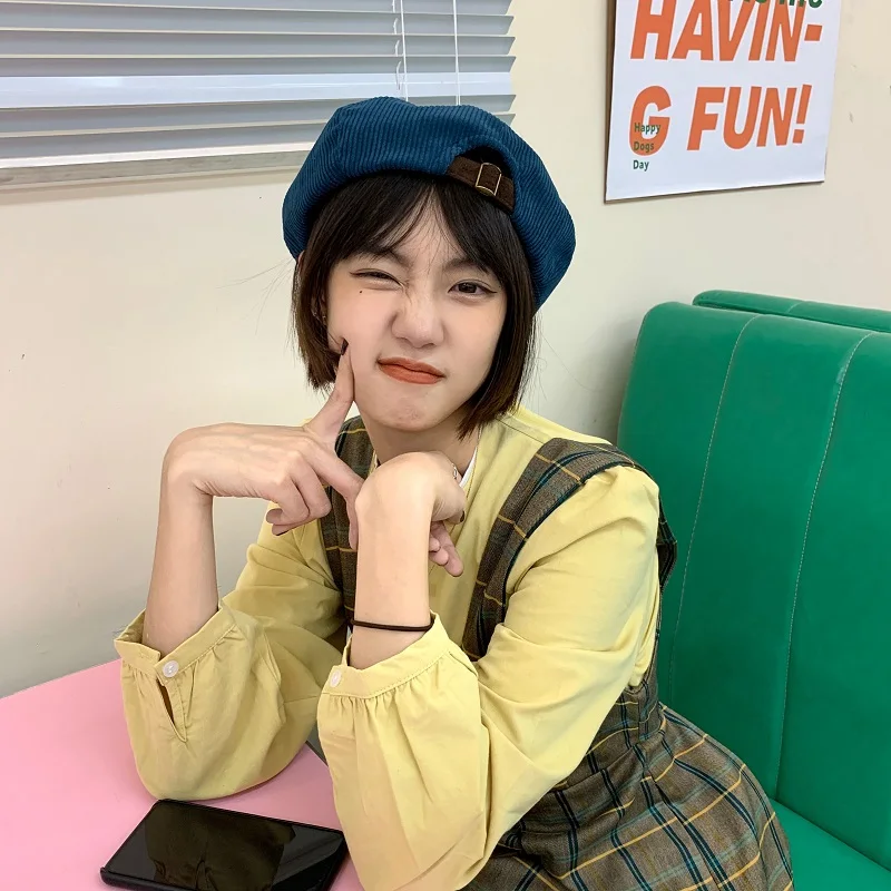 Берет Foux шапки женские вельветовые Ретро кепки на осень и зиму восьмиугольный