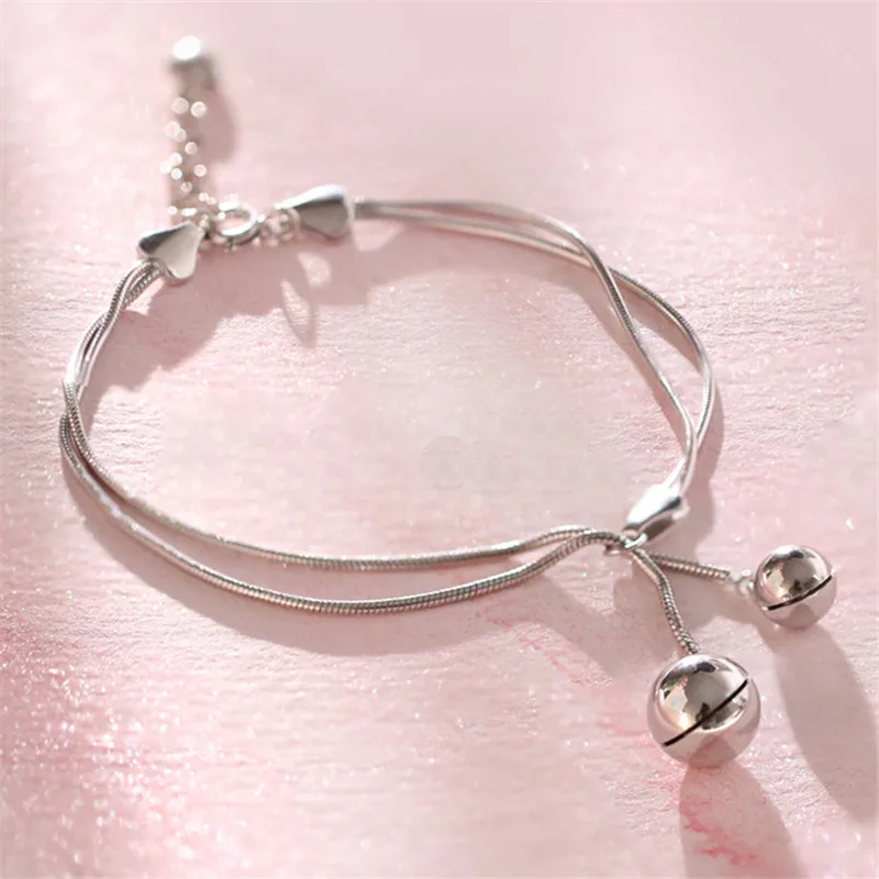 OBEAR Silver Plated Chain Bell Bracelet Women Double Layers Link Bracelets Female Sterling Jewelry | Украшения и аксессуары