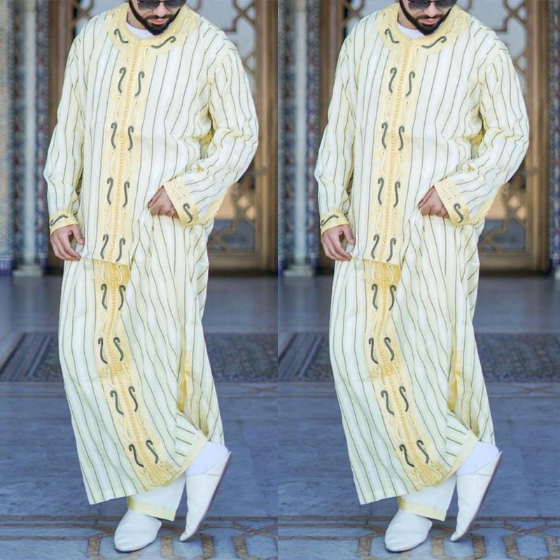Ramadan Fashion Long Caftan Muslim Abaya Shirt Youth Qamis Homme Loose Casual Straight Islamic Clothing for Mens