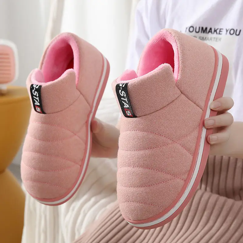 

Unisex plus size 36-45 cotton fabric slippers indoor fur slides for women pink keep warm short plush slippers female footwear