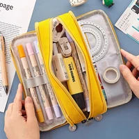 large capacity pencil case double side macaron color canvas pen bag pencil pouch stationery for junior high school students